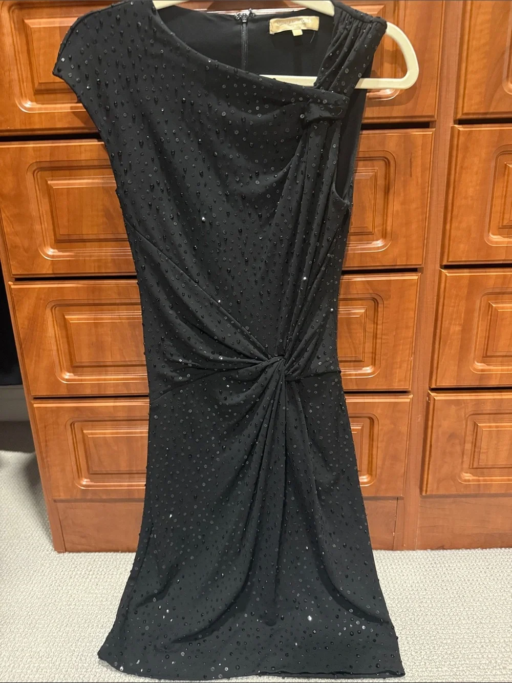 Michael Kors Black One-Shoulder Sequin Twist Dress